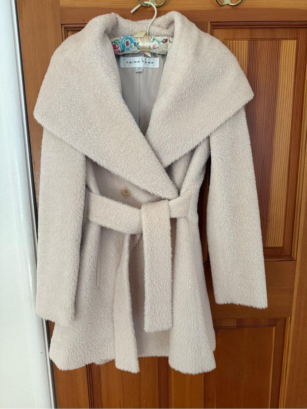 Trina Turk Creamy Ivory Wrap Trench Coat with Belt